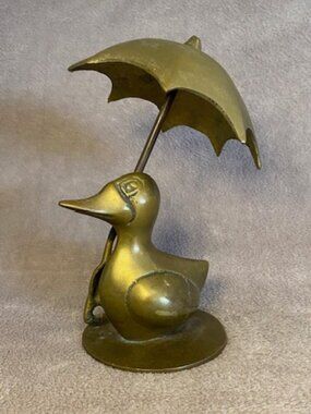 Solid Brass MCM Duck with Umbrella Figurine bookshelf decor